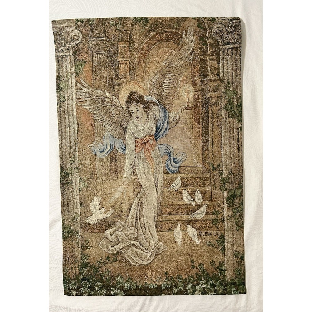 Lena Liu Tapestry Angel Of Light Doves Wall Hanging 37 X 25 Made In USA Decor